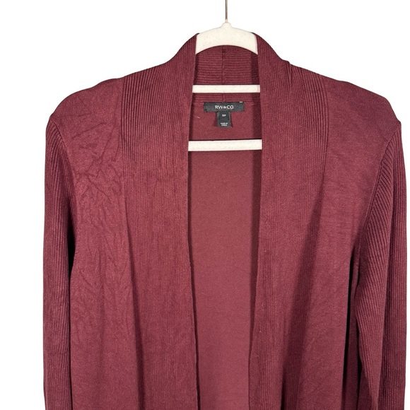 RW&CO. Deep Red Burgundy Knit Open Cardigan Size S Minimalist Cozy Office - Picture 9 of 12